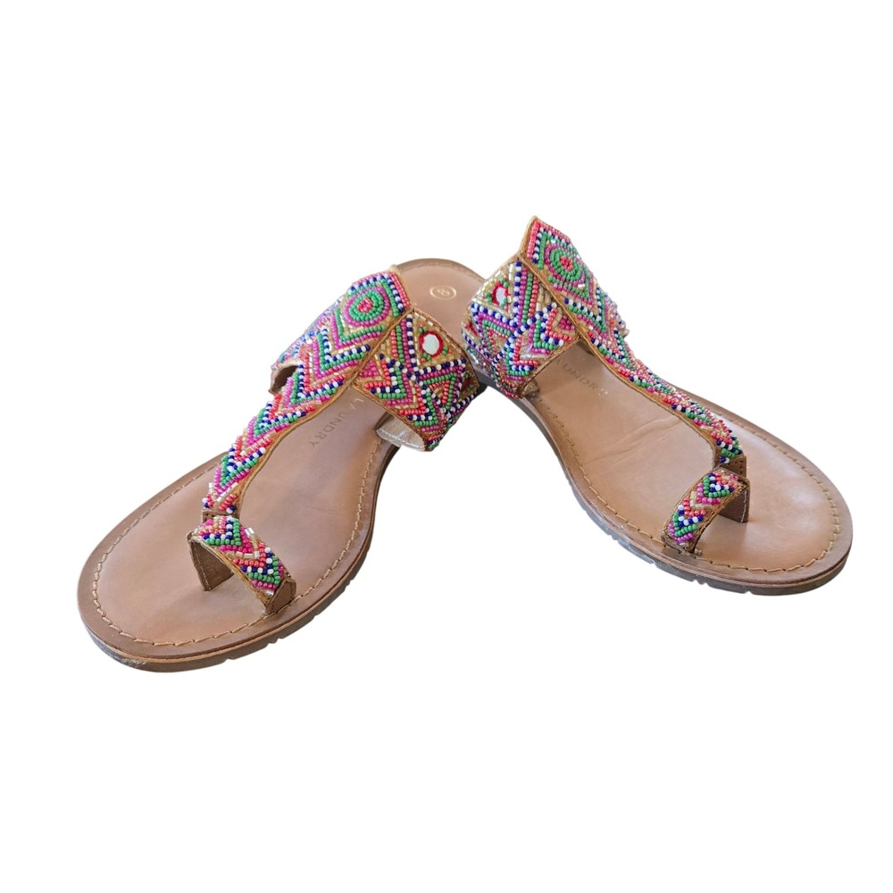 Chinese Laundry Boho Chic Women's 8 Multi Color Beaded Toe Ring Flat Sandals‎